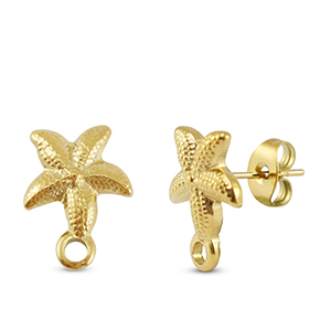 Appr&ecirc;ts en acier Inox boucles d'oreilles / puces d&rsquo;oreilles &eacute;toile de mer avec anneau Dor&eacute;