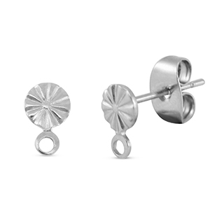 Appr&ecirc;ts en acier Inox boucles d'oreilles / puces d&rsquo;oreilles rond avec anneau Argent&eacute;