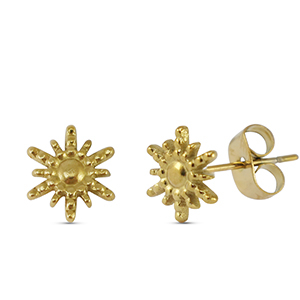 Boucles d'oreilles / puces d&rsquo;oreilles en acier Inox soleil Dor&eacute;
