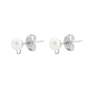 Appr&ecirc;ts en acier Inox boucles d'oreilles / puces d&rsquo;oreilles Imitation perle avec anneau Argent&eacute;