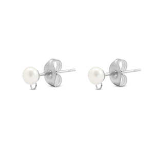 Appr&ecirc;ts en acier Inox boucles d'oreilles / puces d&rsquo;oreilles Imitation perle avec anneau 5mm Argent&eacute;