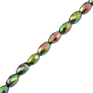Perles h&eacute;matites facett&eacute;es ovale 5mm Rose-vert-AB coating