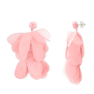 Boucles d'oreilles tendance fleur en mousseline Rose p&ecirc;che-dor&eacute;