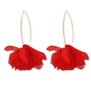 Boucles d'oreilles tendance fleur en mousseline Rouge-dor&eacute;