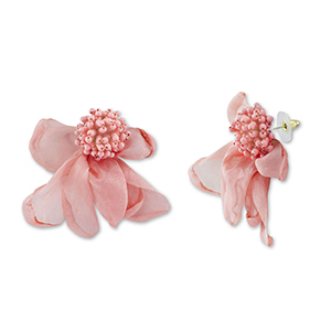 Boucles d'oreilles tendance fleur en mousseline Rose p&ecirc;che-dor&eacute;
