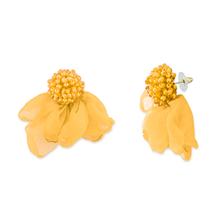 Boucles d'oreilles tendance fleur en mousseline Jaune-dor&eacute;