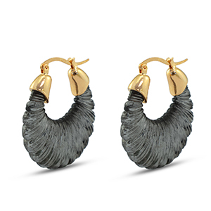 Boucles d'oreilles r&eacute;sine tendance ovale Dor&eacute;-transparent noir