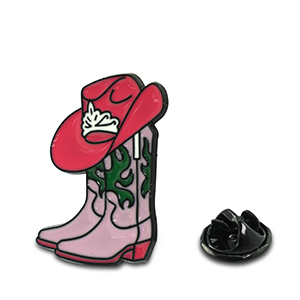 Pins botte de cow-boy avec chapeau Lilas rose-magenta-vert