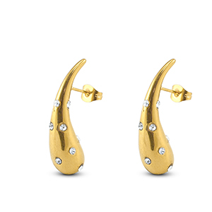 Boucles d'oreilles / puces en acier Inox goutte avec strass Dor&eacute;