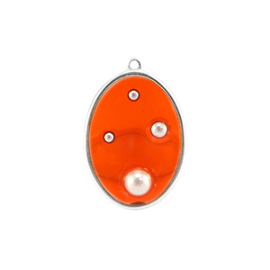 Pendentifs en r&eacute;sine ovale avec perles Argent&eacute;-orange-blanc