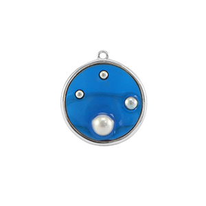 Pendentifs en r&eacute;sine rond avec perles Argent&eacute;-bleu-blanc