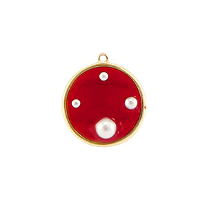 Pendentifs en r&eacute;sine rond avec perles Dor&eacute;-rouge-blanc