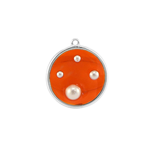 Pendentifs en r&eacute;sine rond avec perles Argent&eacute;-orange-blanc