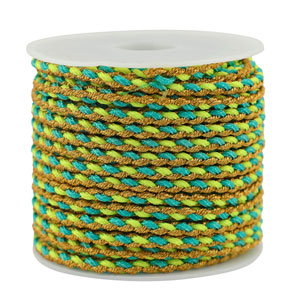 Cordon tress&eacute; tendance 3mm Turquoise-vert-dor&eacute;
