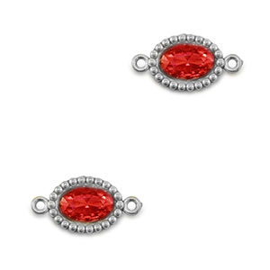 Connecteurs en acier Inox zirconium ovale Argent&eacute;-rouge