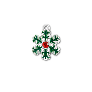 Breloques en m&eacute;tal zirconium flocon de neige Argent&eacute;-vert-rouge