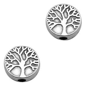 Perles en m&eacute;tal DQ disque arbre Argent&eacute; antique (sans nickel)