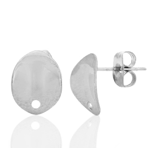 Boucles d'oreilles puces en acier Inox ovale avec anneau Argent&eacute;