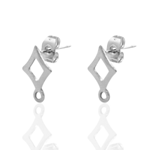 Boucles d'oreilles en acier inox losange Argent&eacute;