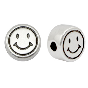 Perles en m&eacute;tal DQ smiley 7mm Argent&eacute; antique (sans nickel)