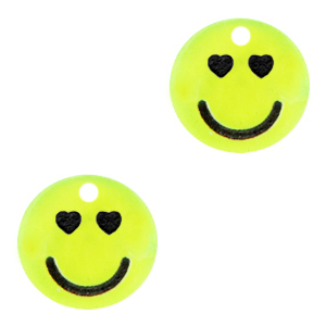 Breloques Plexx smiley coeurs Jaune n&eacute;on
