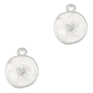 Breloques en m&eacute;tal DQ coeur Argent&eacute; antique-blanc nacr&eacute; (sans nickel)