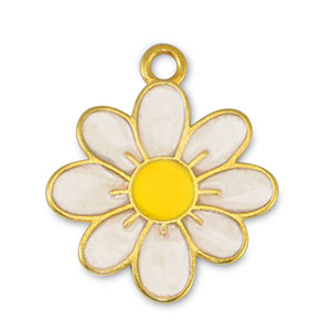 Breloques en m&eacute;tal DQ fleur Perle Blanc-Jaune-Dor&eacute; (sans nickel)