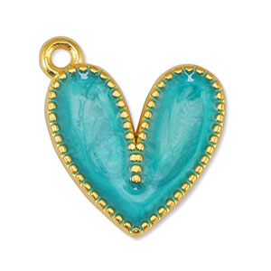 Breloques en m&eacute;tal DQ coeur Perle Turquoise-Dor&eacute; (sans nickel)