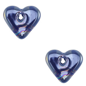 Perles en c&eacute;ramique DQ grecque coeur Blue fonc&eacute;