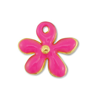 Breloques en m&eacute;tal DQ fleur Dor&eacute;-fuchsia (sans nickel)
