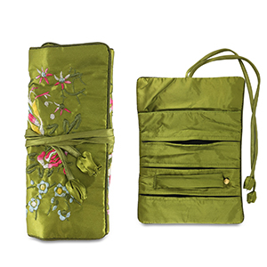 Trousse &agrave; bijoux de voyage avec fleurs Verte olive
