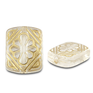 Perles acryliques rectangle avec fleur Transparent-dor&eacute;
