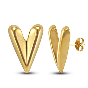 Boucles d'oreilles / puces d&rsquo;oreilles en acier Inox coeur Dor&eacute;