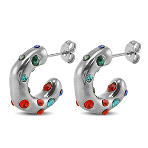 Boucles d'oreilles / puces d&rsquo;oreilles en acier Inox Argent&eacute;-rouge-bleu-vert