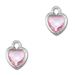 Pendentifs en verre Crystal glass coeur Rose clair-argent&eacute;