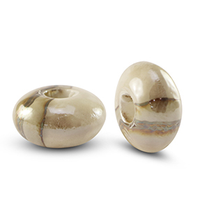Perles en c&eacute;ramique DQ grecque rondelle Greige