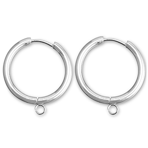 Boucles d'oreilles en acier inox cr&eacute;oles avec anneau 21mm Argent&eacute;