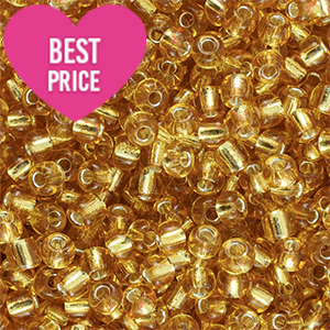 Perles de rocailles 12/0 (2mm) Dor&eacute; jaune clair doublure argent&eacute;