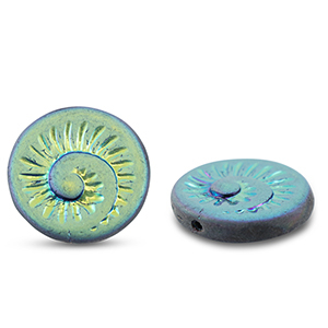 Perles tch&egrave;ques fossil shell 18mm Bleu m&eacute;lang&eacute;-AB coating