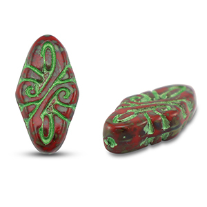 Perles tch&egrave;ques arabesque 19x9mm Rouge-vert