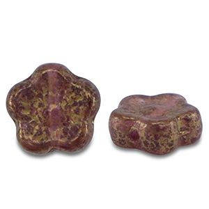 Perles tch&egrave;ques sunset flower 10mm Transparent violet-dor&eacute;