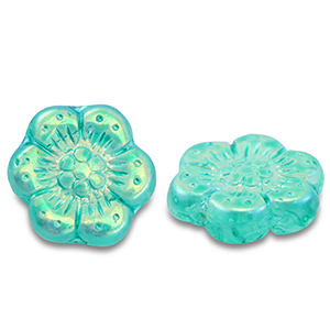 Perles tch&egrave;ques boho flower 14mm Transparent turquoise vert-AB coating
