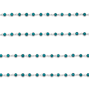 Appr&ecirc;ts en acier inox cha&icirc;ne maille jaseron rond Argent&eacute;-bleu turquoise