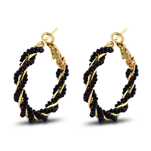 Boucles d'oreilles tendance perles torsad&eacute; Noir-dor&eacute;