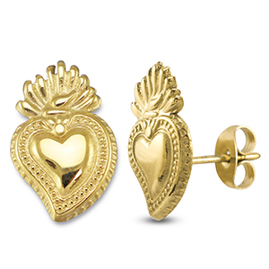 Boucles d'oreilles / puces en acier Inox coeur Dor&eacute;