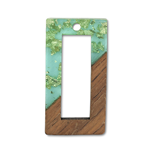 Pendentifs en bois rectangle Vert transparent-dor&eacute;-marron