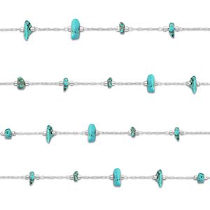 Appr&ecirc;ts en acier inox cha&icirc;ne maille jaseron Howlite irr&eacute;gulier Argent&eacute;-turquoise