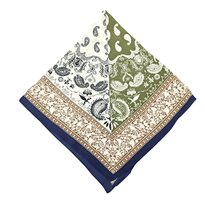 Foulard avec feuille Marron clair-vert olive-bleu fonc&eacute;