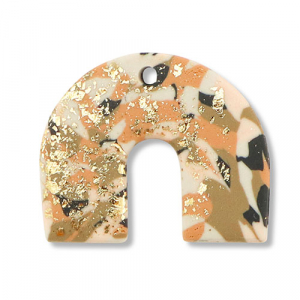 Pendentifs en polym&egrave;re arche Marron-rose-blanc-dor&eacute;