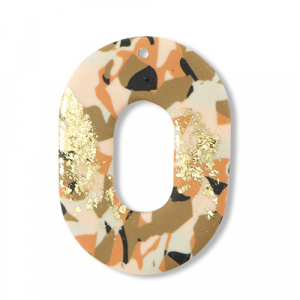 Pendentifs en polym&egrave;re ovale Marron-rose-blanc-dor&eacute;